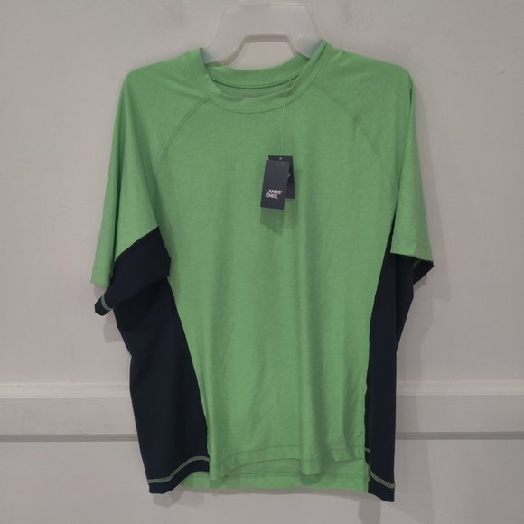NWT Lands' End Men's Crew Neck Short Sleeve Rash Guard Green UPF 50 L $60 DD805 - Picture 2 of 3